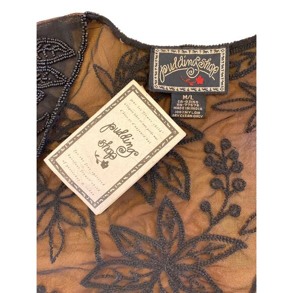 Pudding Shop M/L Bolero Petal Blouse Jacket Beaded Black Corneil Trading BLP0611 - Picture 7 of 14